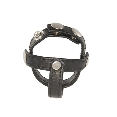 SI IGNITE H-Type Snap Ball Spreader, leather cockring, Black - TOYS